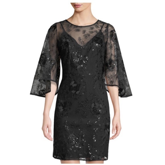 Sequin Embroidered Tulip-Sleeve Dress Size 8, NWT - Picture 1 of 3